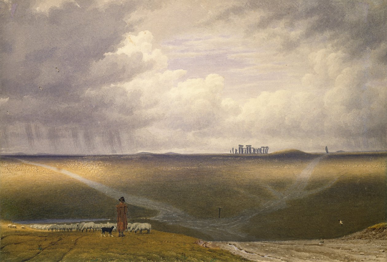 Stonehenge-A Showery Day, 1800-luvun alku tekijältä Joseph Mallord William Turner