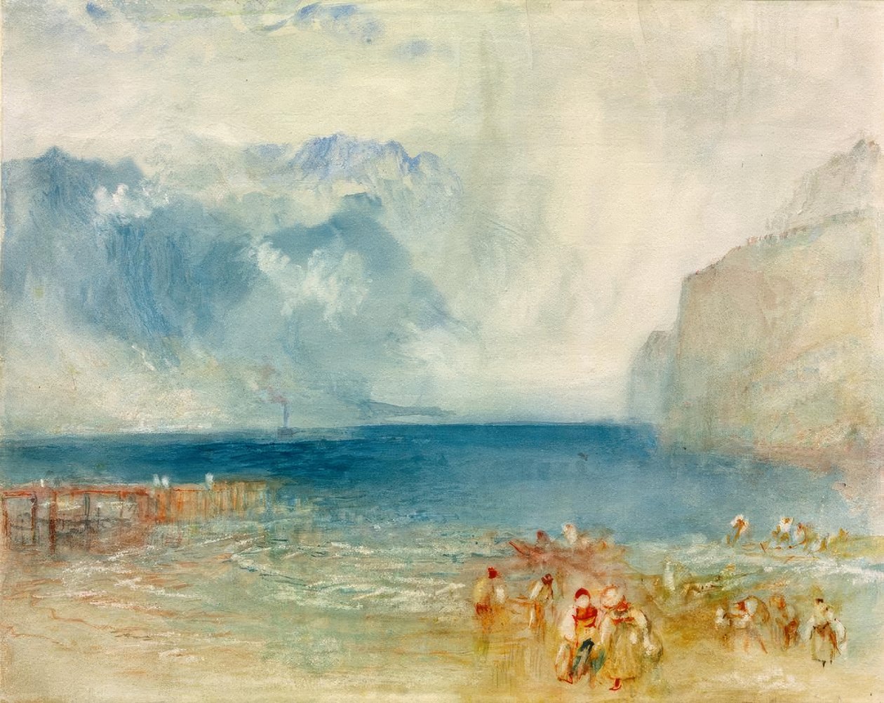 Ensimmäinen höyrylaiva Luzernjärvellä tekijältä Joseph Mallord William Turner