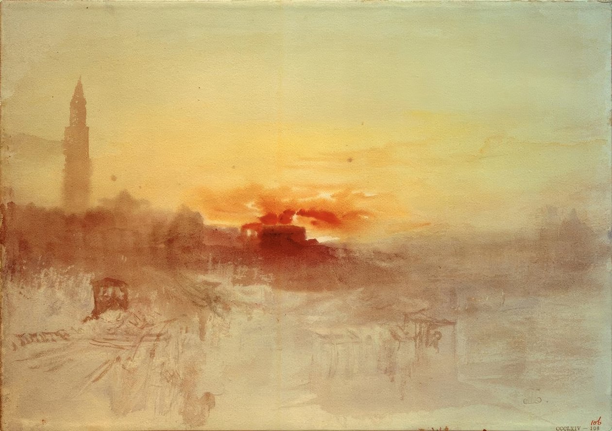 Venetsia auringonnousussa Hotel Europasta Campanilen kanssa tekijältä Joseph Mallord William Turner