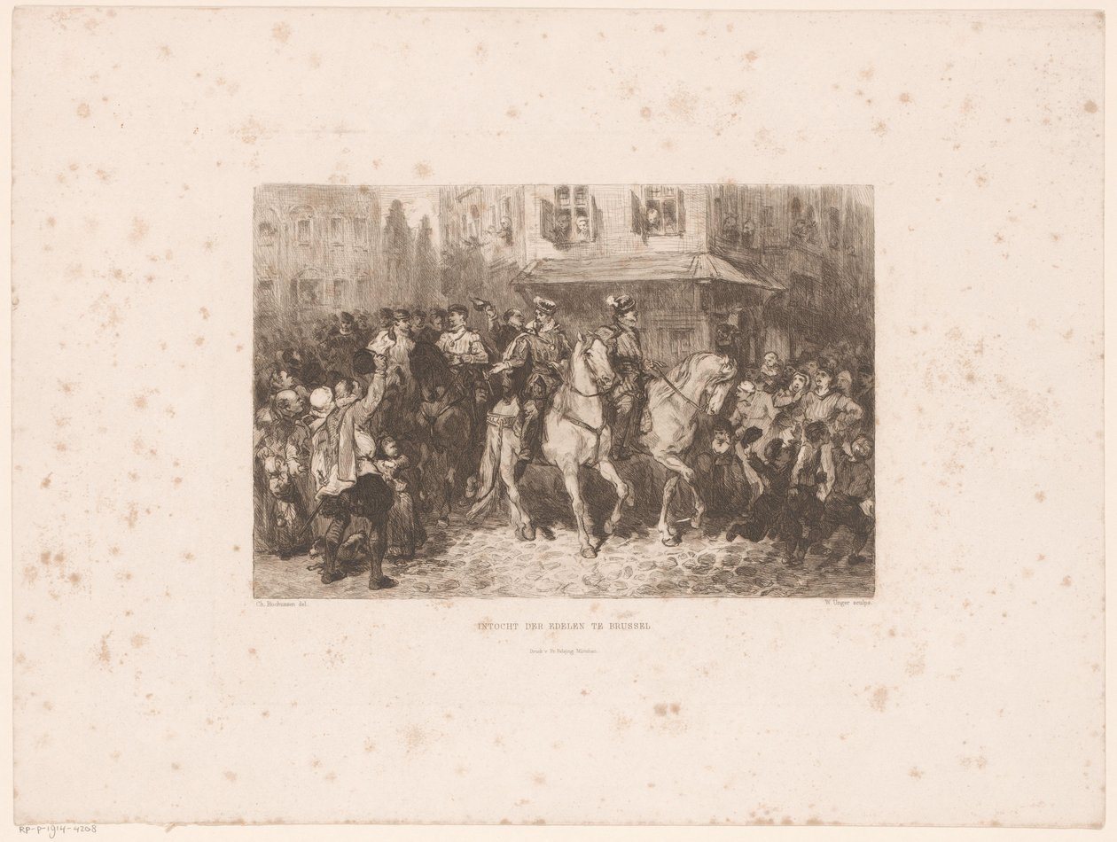 Aatelisten tulo Brysseliin, 1566 Aatelisten saapuminen Brysseliin (otsikko esineessä) tekijältä William Unger