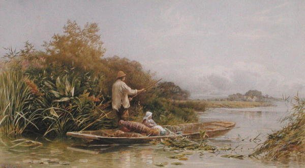 Ankeriaanpyytäjät Thamesilla, n. 1870 (akvarelli paperille) tekijältä William W. Gosling