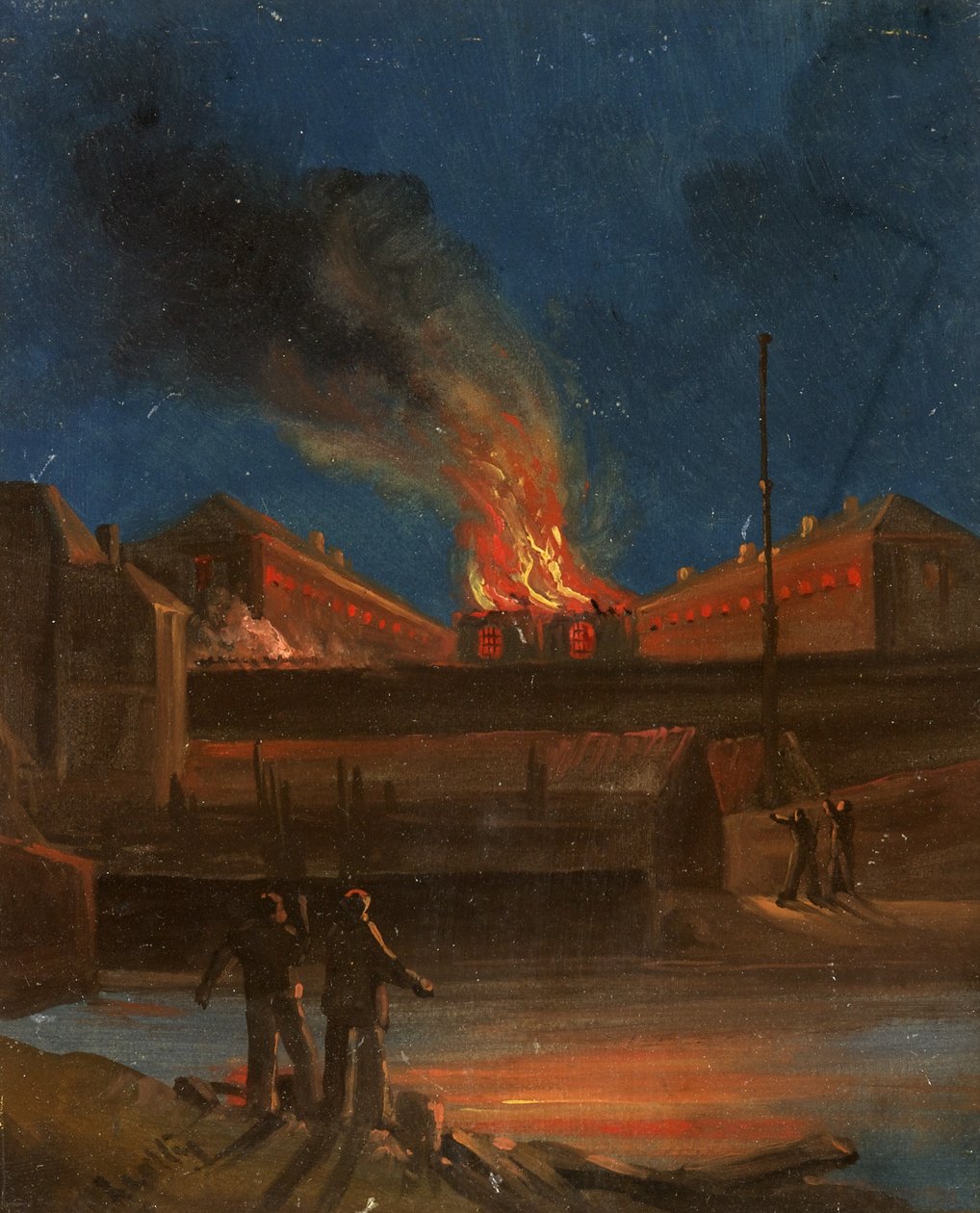 Bristol Riots: The Gaol Burning, n.1831 (öljy paperille) tekijältä William W. Wheatley