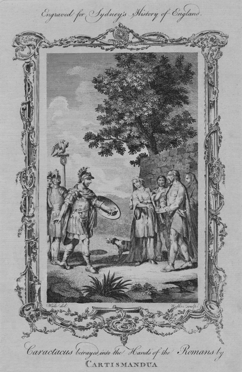 Caractacus, jonka Cartismandua antoi roomalaisten käsiin, 1773. tekijältä William Walker