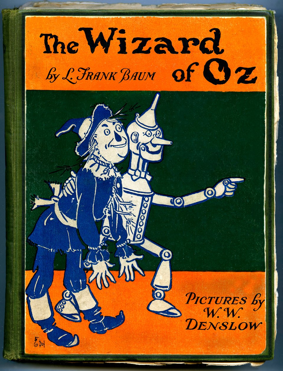 The Wonderful Wizard of Oz - The Wizard of Oz: Denslowin, William Wallacen (1856-1915) kuvittaman vanhan painoksen kansi (1905-1920) Frank Baumin kirjasta (1856-1919) - variksenpelätin ja metsämies tinassa - yksityinen kokoelma - tekijältä William Wallace Denslow
