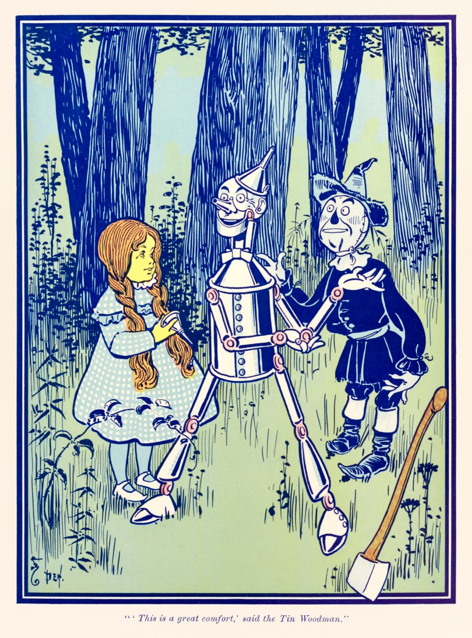 ??Tämä on suuri mukavuus,? sanoi Tin Woodman.? The Wonderful Wizard of Oz? kirjoittanut L. Frank Baum tekijältä William Wallace Denslow