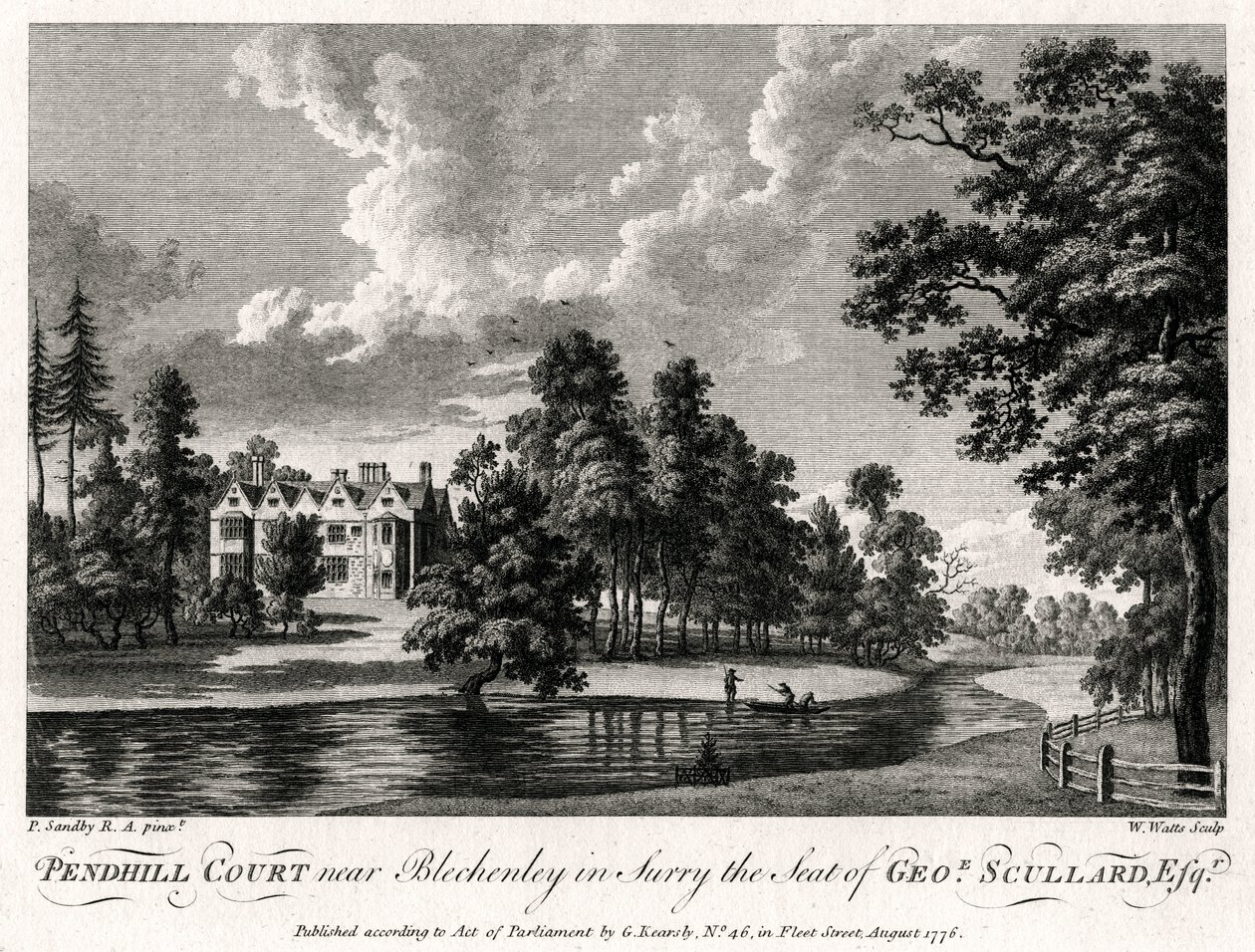Pendhill Court lähellä Bletchenleytä Surryssa, George Scullard Esquiren istuin, 1776 tekijältä William Watts
