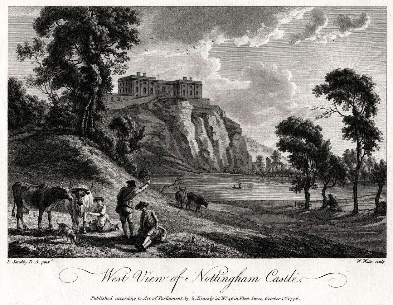 Länsinäkymä Nottinghamin linnalle, Nottinghamshire, 1776 tekijältä William Watts