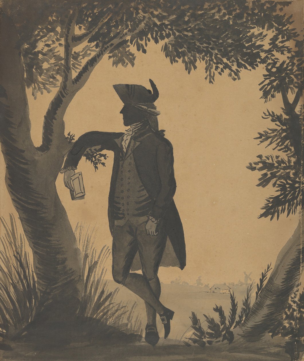 Nuori mies nojaa puuta vasten kirjan kanssa, n. 1780-89. tekijältä William Wellings