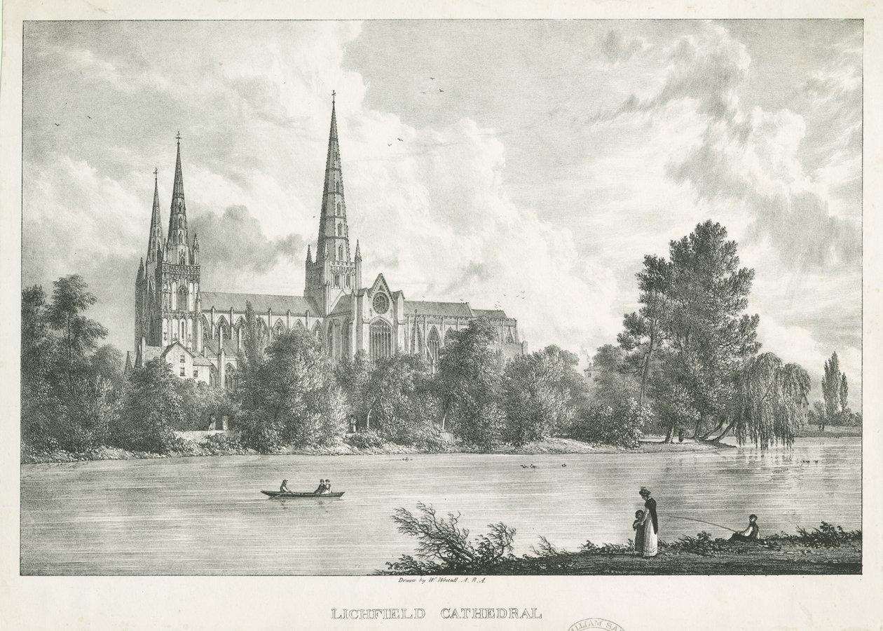 Lichfield Cathedral - South View: litografia, nd [1781-1850] tekijältä William Westall