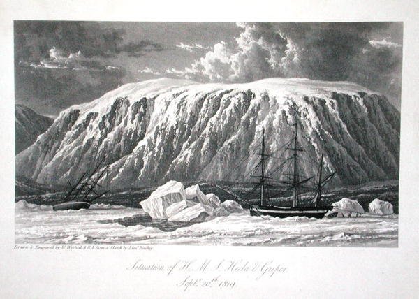H.M.S. Hecla & Griper, 20. syyskuuta 1819, William Edward Parryn teoksesta "Journal of a Voyage for the Discovery of the North West Passage from Atlantic to Pacific" (vuosina 1819-20), julkaistu 1821 (kaiverrus) tekijältä William Westall