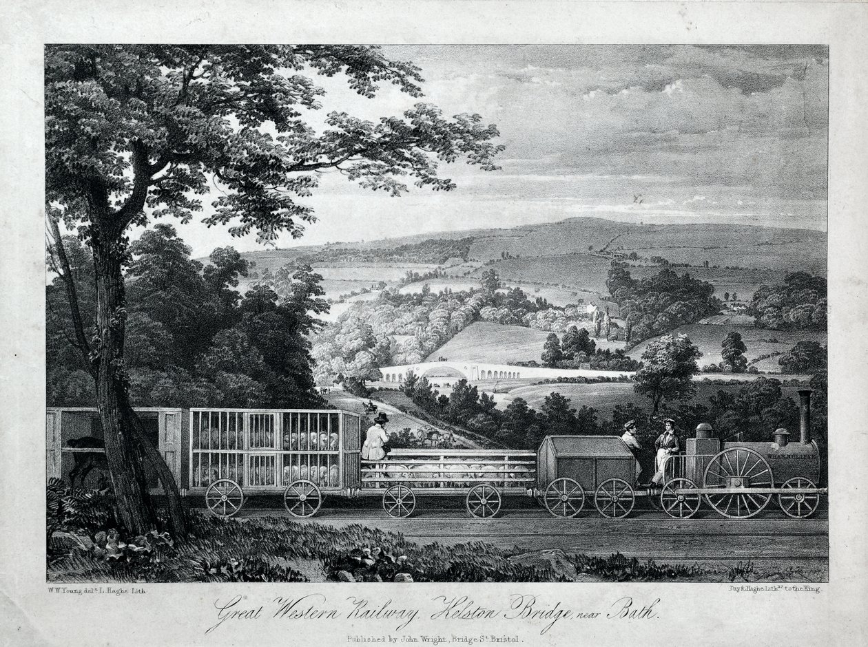Great Western Railway, Kelston Bridge lähellä Bathia, n. 1835-40 (litho paperilla) tekijältä William Weston Young