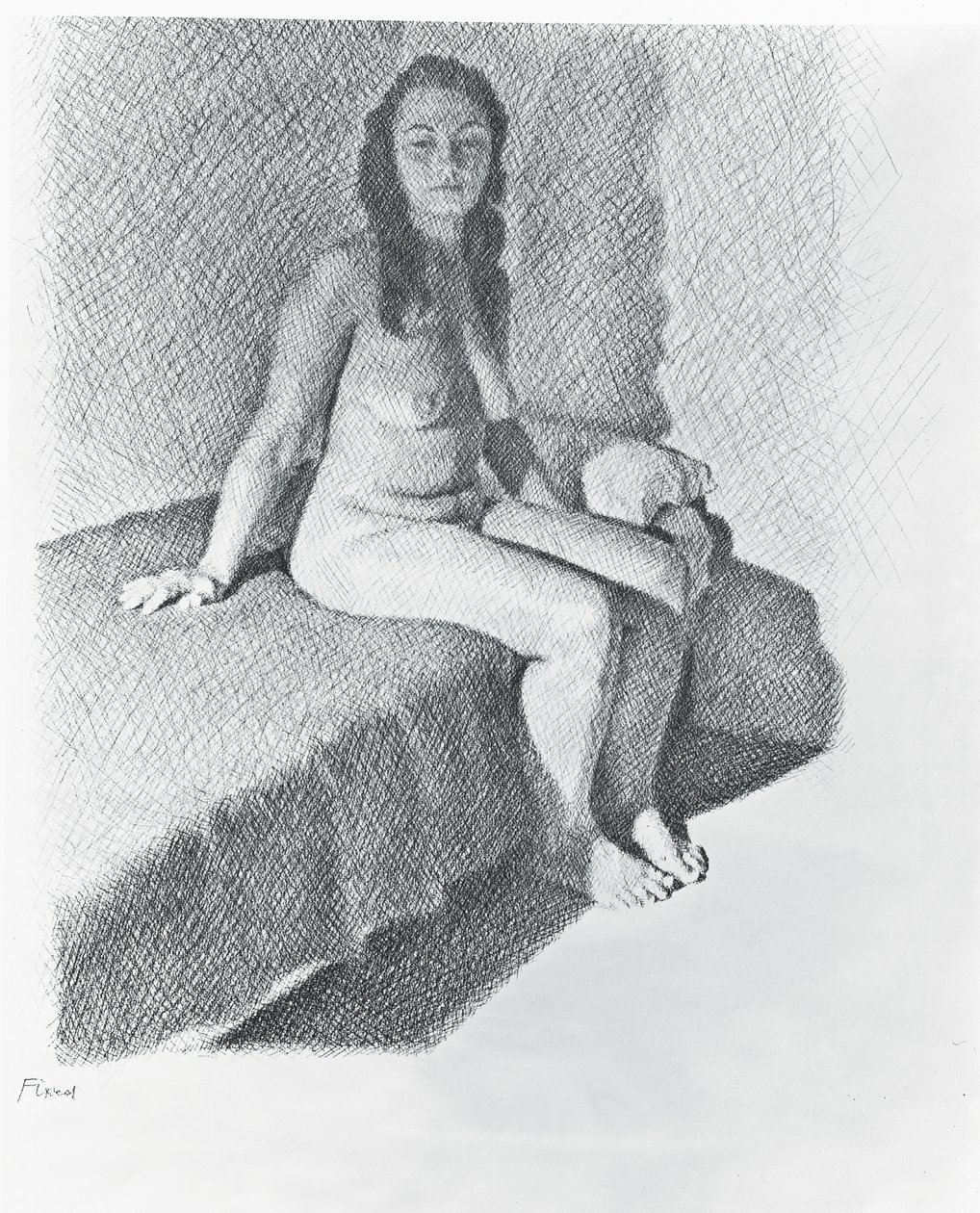 Istuva alaston, n. 1968-74 (kynä paperille) tekijältä William Wilkins
