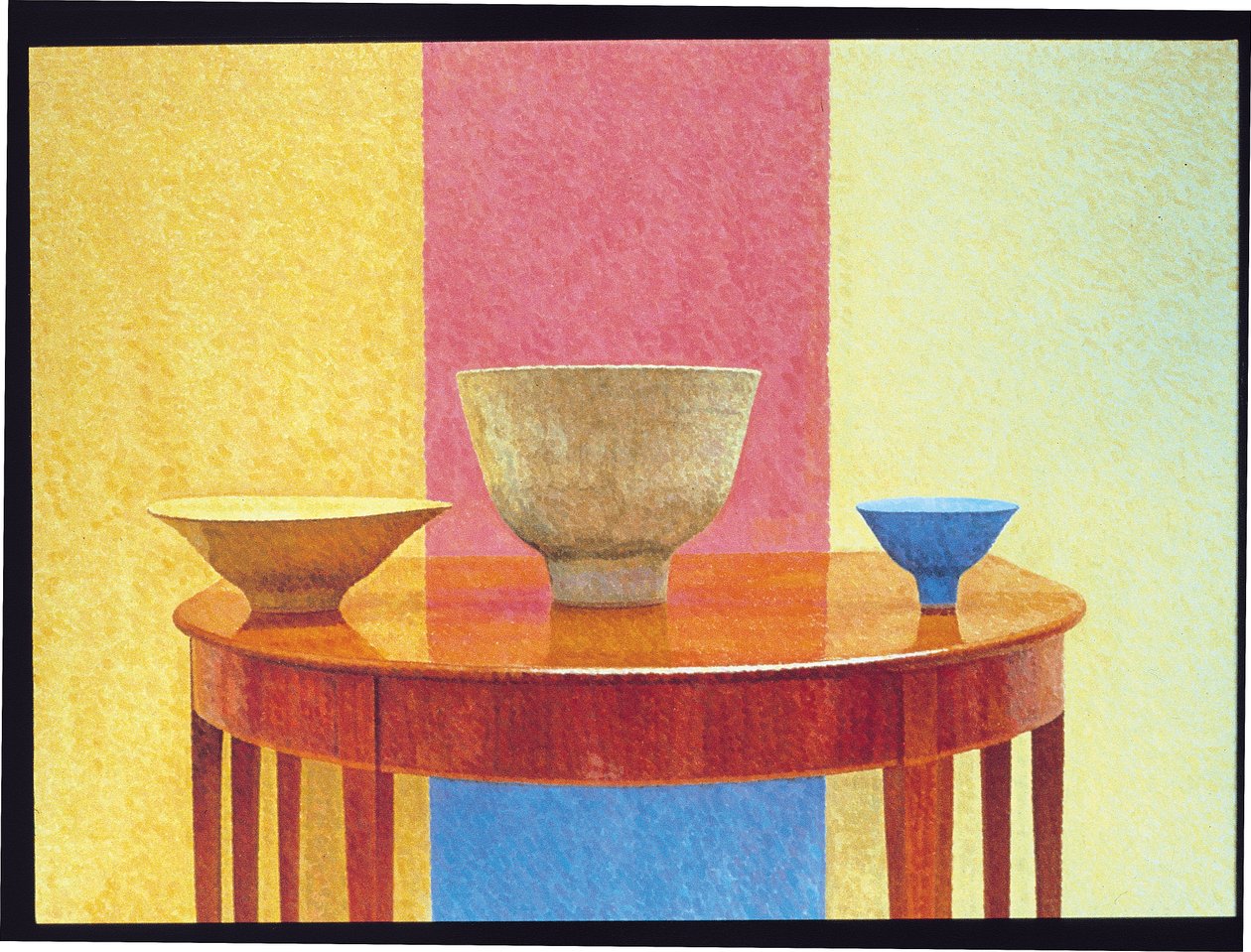 Asetelma, kolme Lucie Rie -kulhoa tekijältä William Wilkins