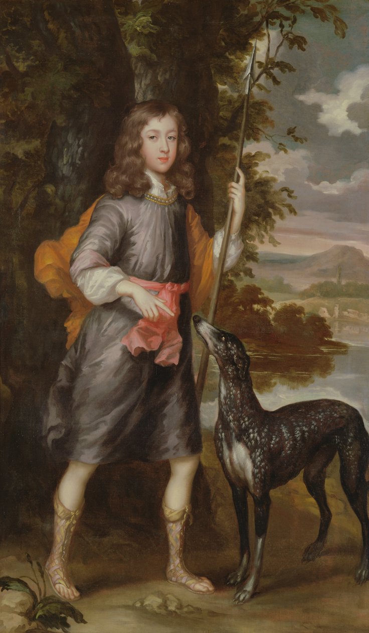 Poika keihään ja koiran kanssa, n. 1685 tekijältä William Wissing or Wissmig