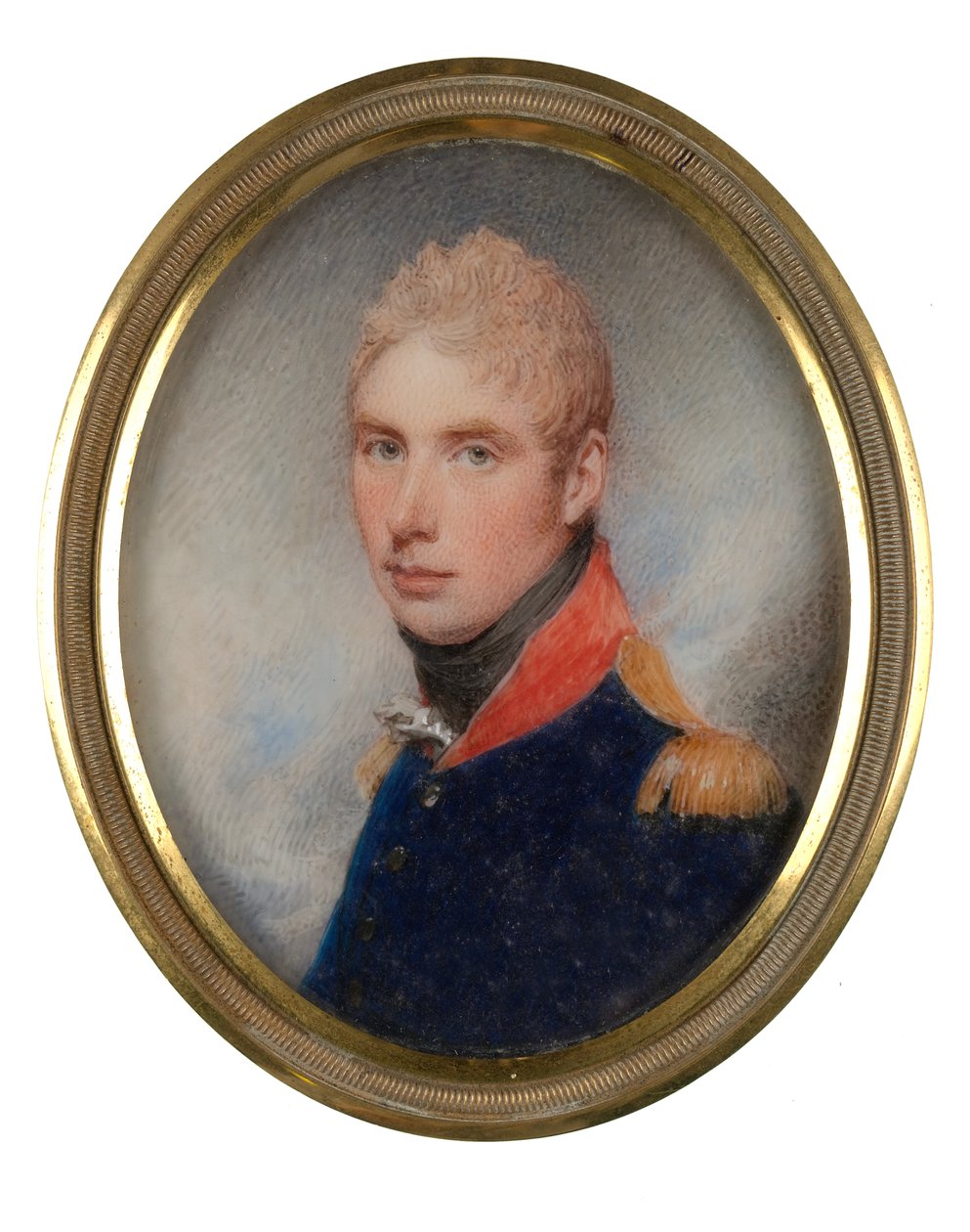 Kapteeni (myöhemmin everstiluutnantti) William Tyrwhitt-Drake (1785-1848), Royal Horse Guards, toukokuu 1809 (miniatyyri norsunluun päällä) tekijältä William Wood