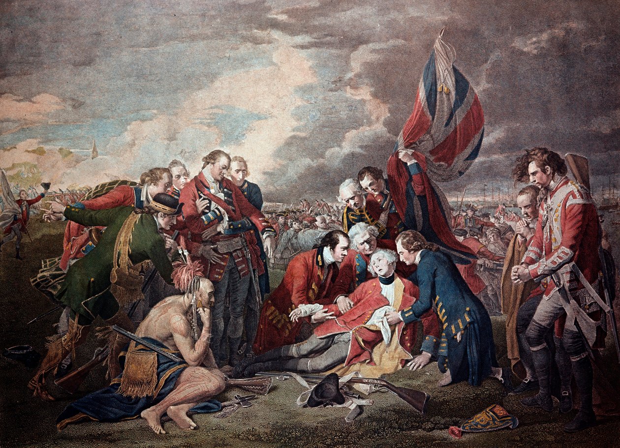 Kenraali James Wolfen (1727-1759) kuolema Quebec Cityn taistelussa seitsemän vuoden sodassa 13. syyskuuta tekijältä William Woollett