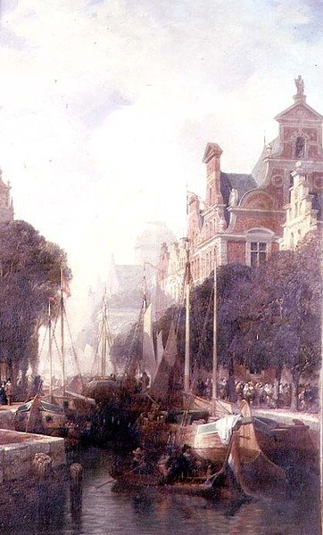Näkymä kanavalle Rotterdamissa (öljy kankaalle) tekijältä William Wyld