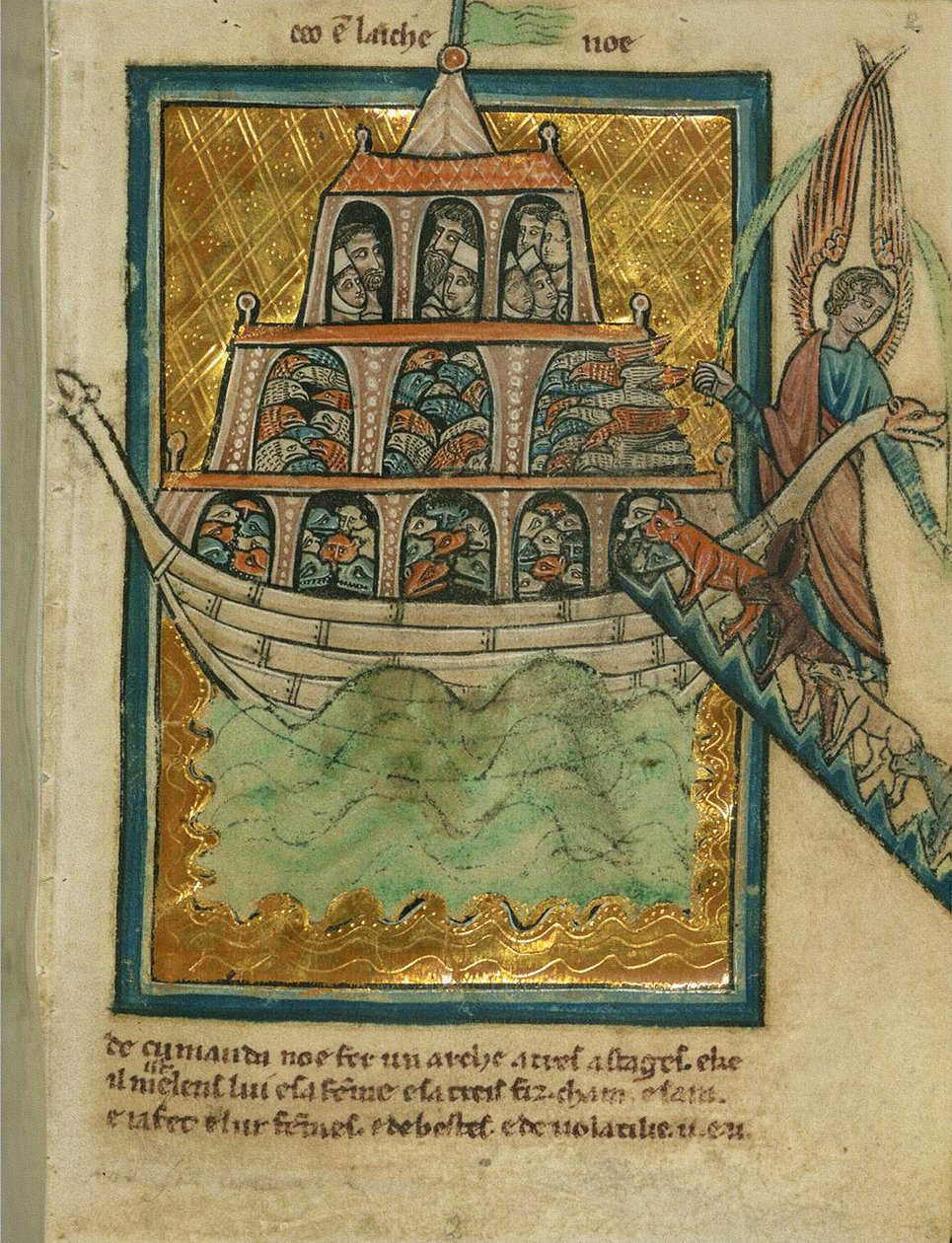 Eläimet saapuvat Nooan arkkiin, n. 1250 (muste ja maali pergamentille) tekijältä William de Brailes