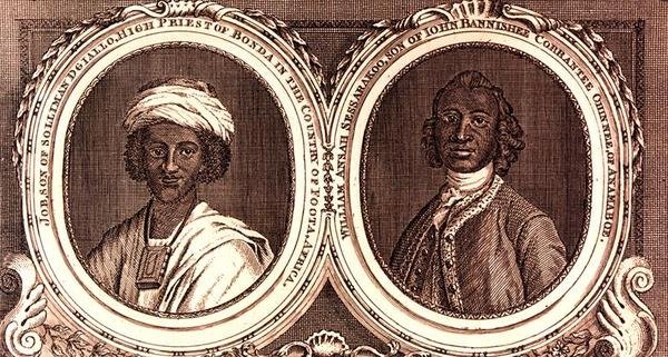 Job, joka on Footan maassa, Afrikassa sijaitsevan Bondan ylipapin Solliman Dgiallon poika, ja William Ansah Sessarakoo, joka on Anamaboesta kotoisin olevan John Bannishee Corrantee Ohinneen poika. tekijältä William of Bath (after) Hoare