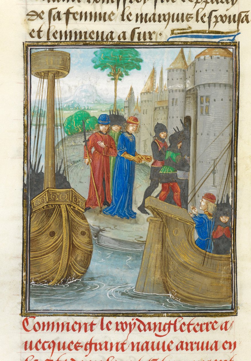 Richard I maihinnousu Sisiliaan, kuvitus teoksesta "Historia rerum in partibus transmarinis gestarum...", n. 1479-80 (vellum) tekijältä William of Tyre (c.1130 86) (after)