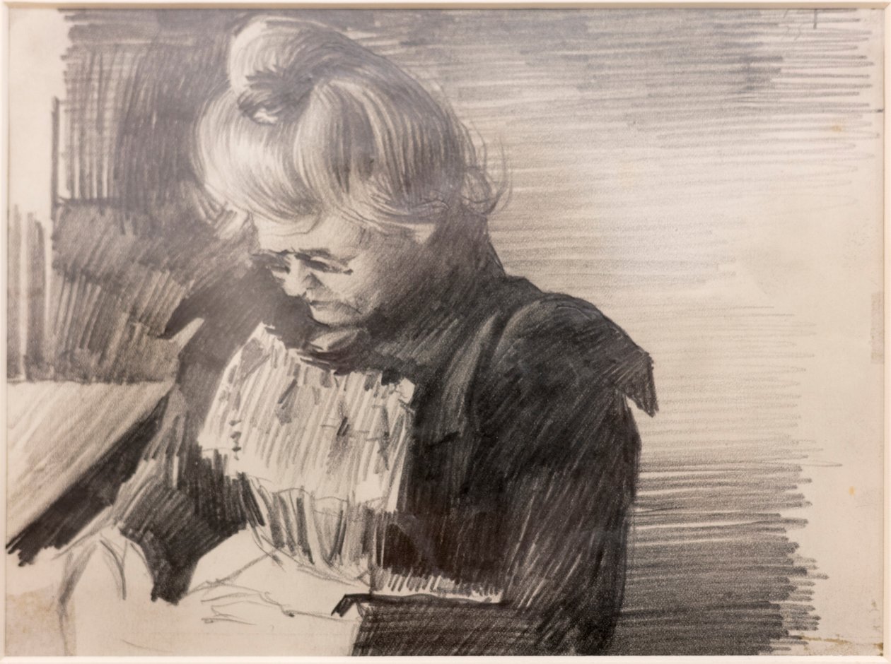 Nainen ompelee (Femme cousant) (kynä paperille) tekijältä William van Strydonck