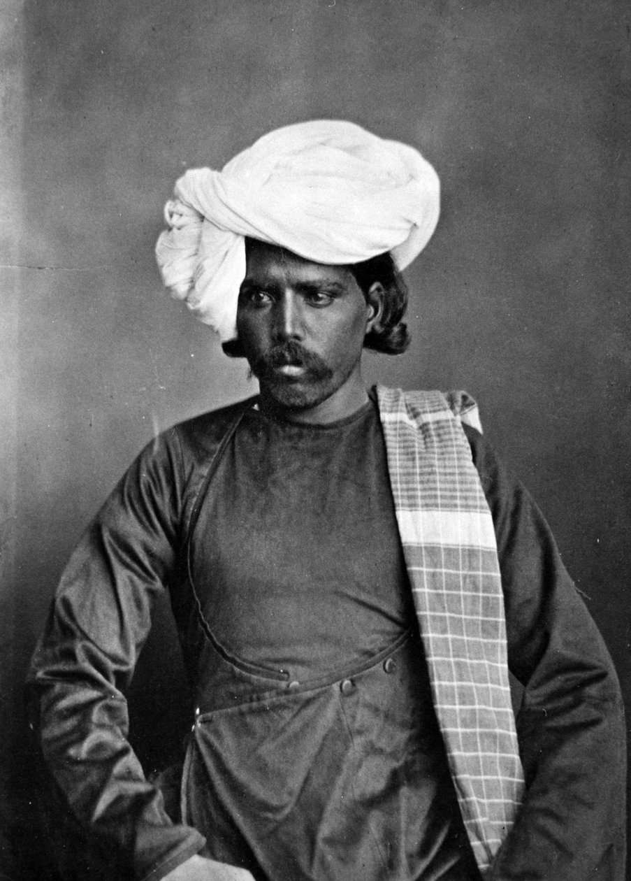 Miehen muotokuva, teoksesta "The Costumes and People of India", noin 1860. tekijältä Willoughby Wallace Hooper