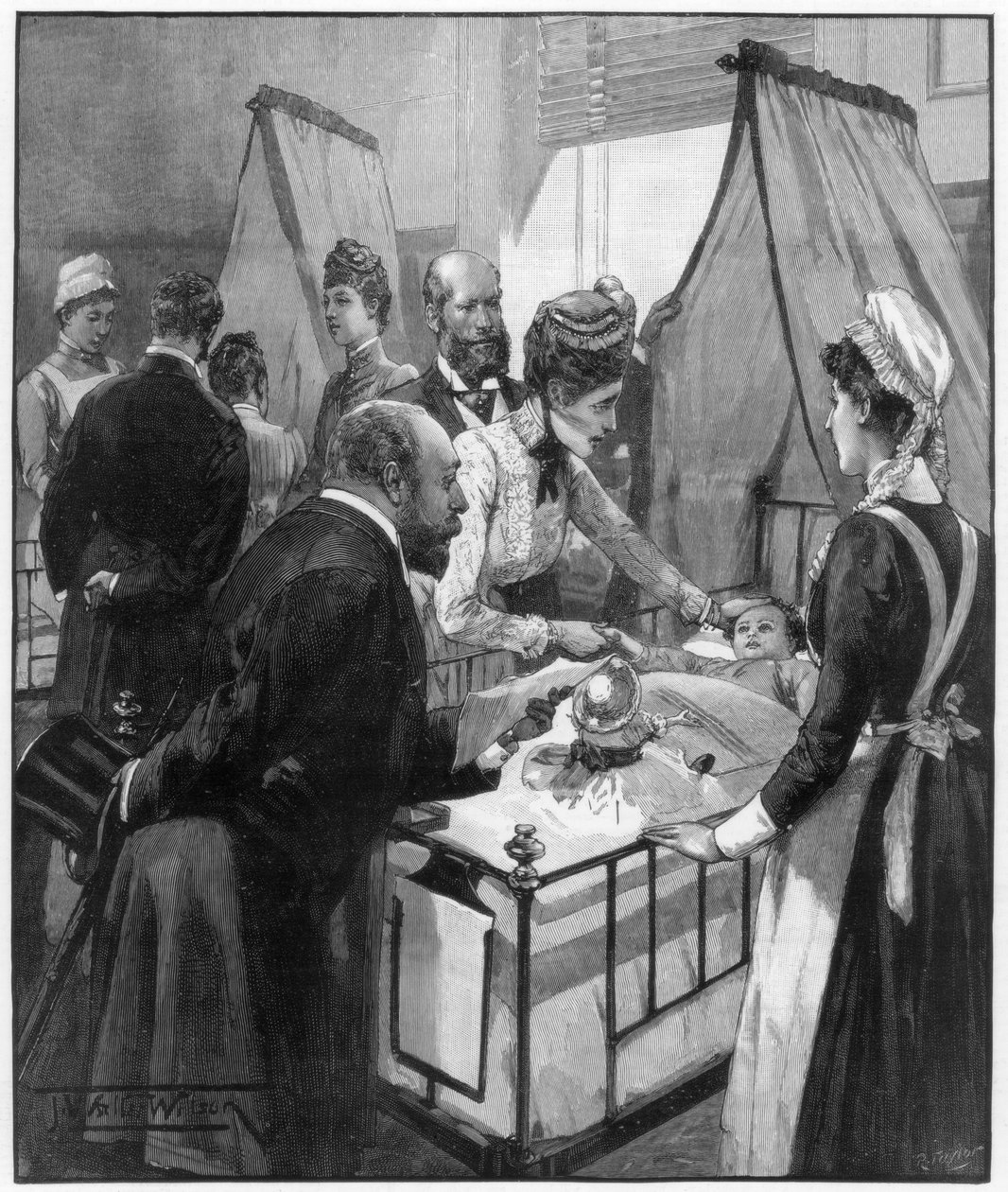 Walesin prinssi ja prinsessa vierailemassa Evelinen sairaiden lasten sairaalassa, 1890. tekijältä Wilson