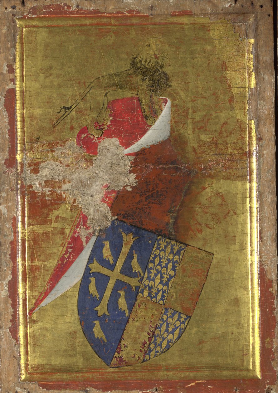 Englannin Richard II:n vaakuna Wiltonin diptyykin ulkopaneeli, vuosien 1395 ja 1399 välillä tekijältä Wilton Master