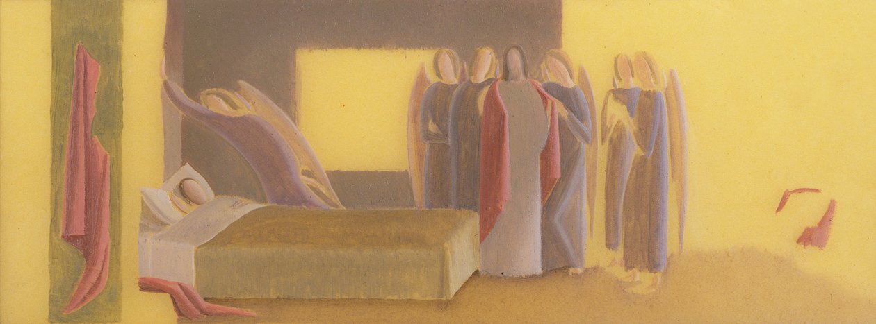 Sävellystutkimus kappaleelle "Scenes from the Life of St. Martin of Tours", n. 1928-1933 (öljy kuultopaperille) tekijältä Winifred Knights