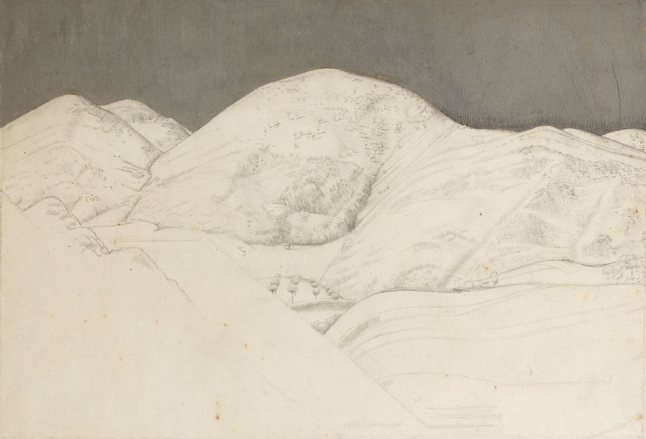 Maisematutkimus Santisima Trinitalle, n. 1924 (kynä & öljy paperille) tekijältä Winifred Knights