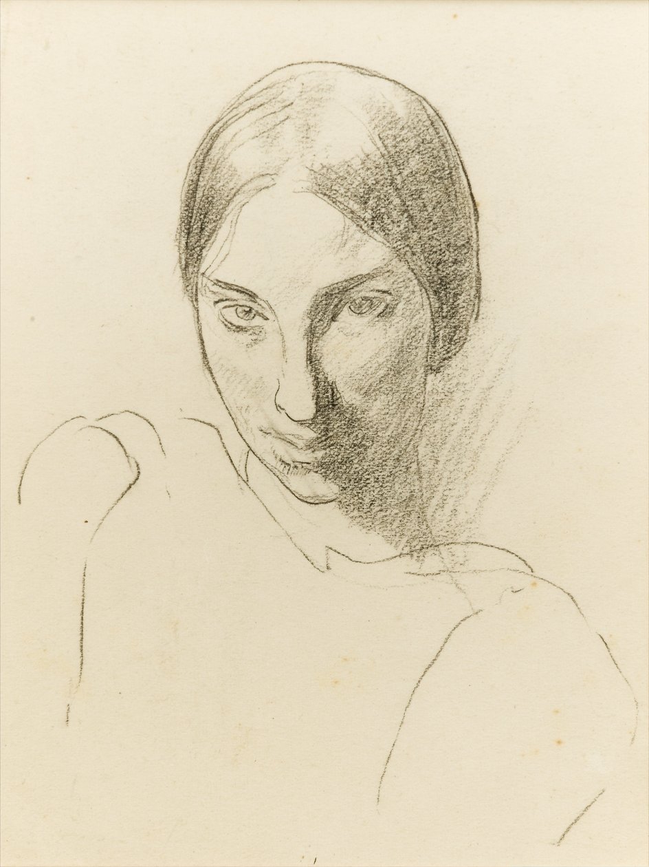 Omakuva, n. 1923 (musta liitu paperille) tekijältä Winifred Knights