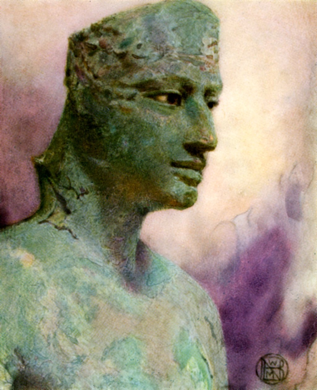 Muinaisen Egyptin faaraon Pepy I:n pronssisen patsaan pää 24.-23. vuosisadalla eKr. 1926. tekijältä Winifred Mabel Brunton