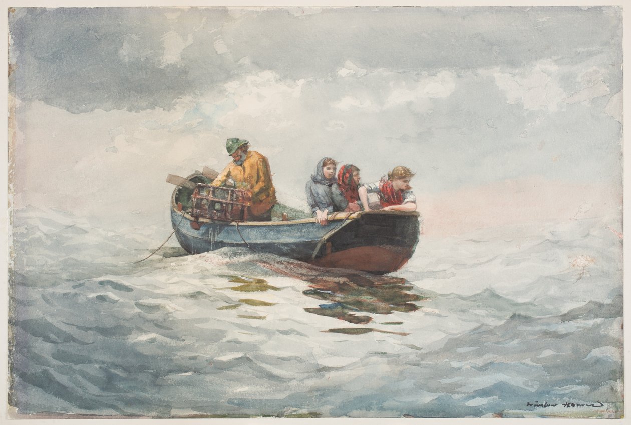 Rapujen kalastus (wc grafiitin päällä paperilla) tekijältä Winslow Homer
