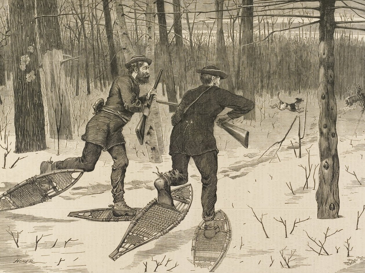 Deer-Stalking in Adirondacks talvella, alkaen Joka lauantai 21. tammikuuta 1871, s. 57 tekijältä Winslow Homer