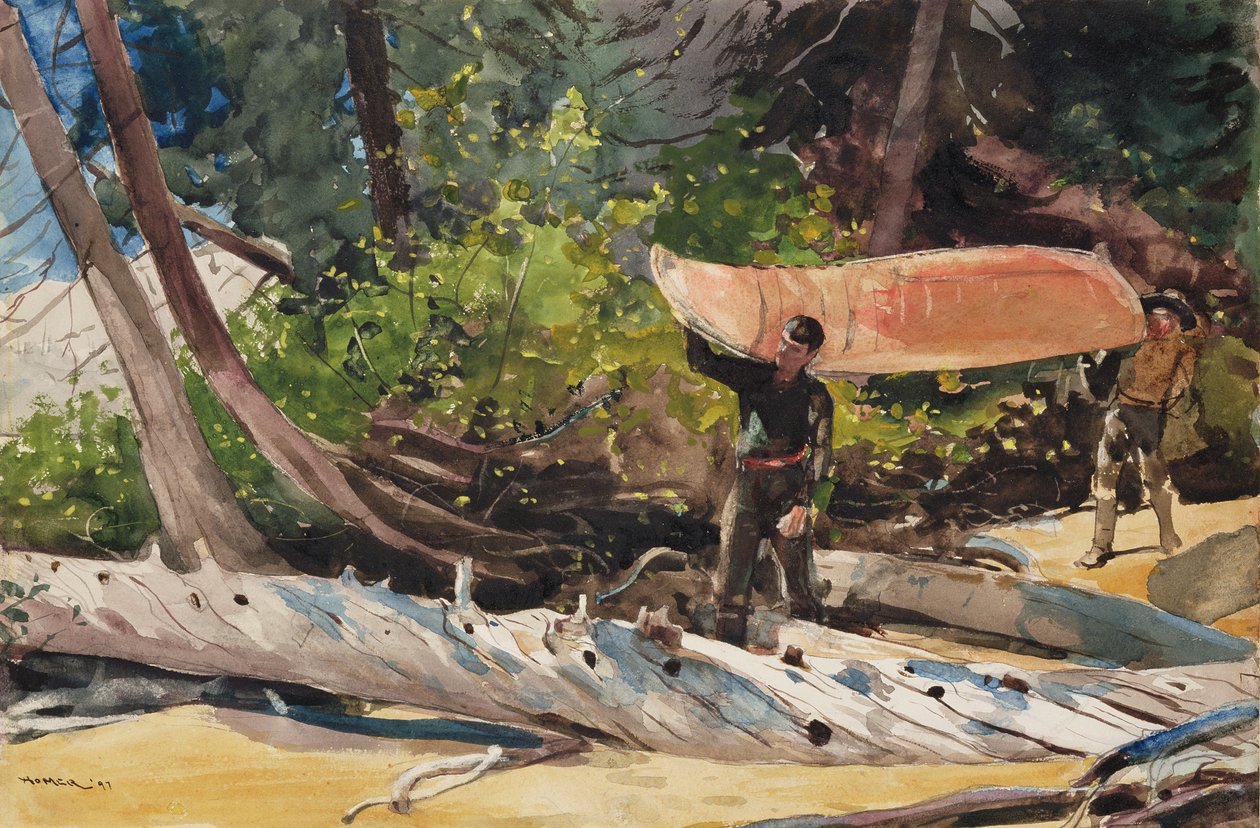 Portagen loppu, 1897 (wc paperilla) tekijältä Winslow Homer