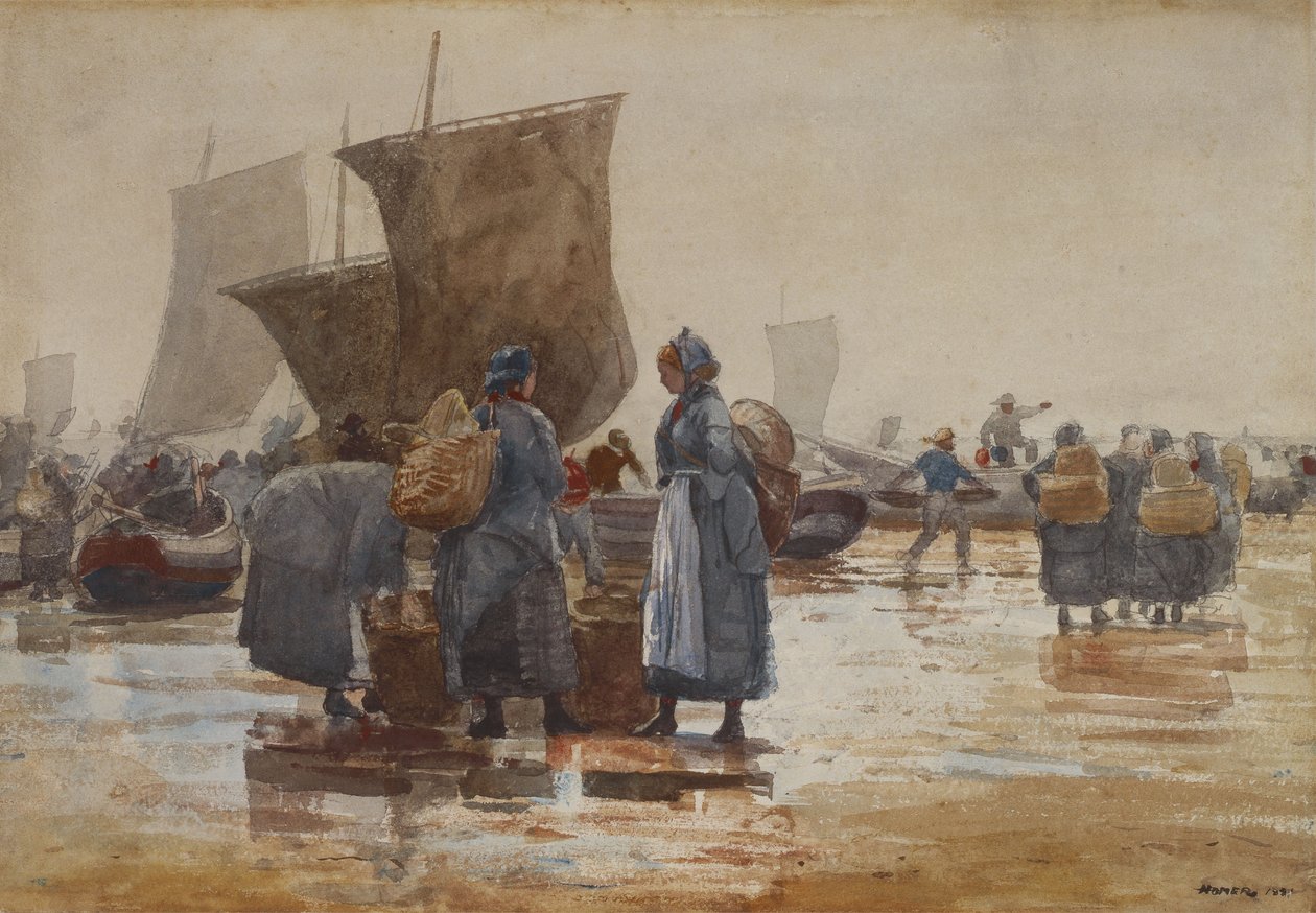 Fisherfolk rannalla Cullercoatsissa tekijältä Winslow Homer