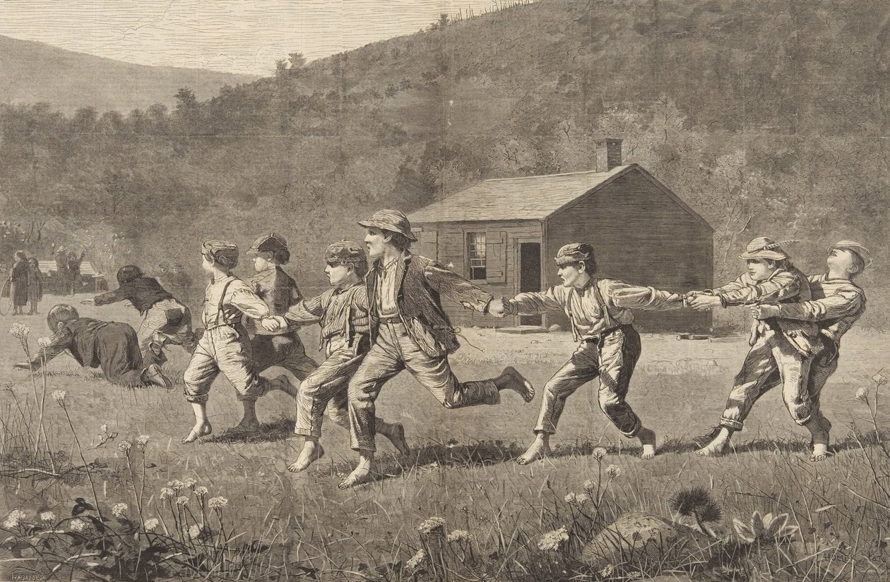 Snap the Whip, julkaisusta Harpers Weekly, 20. syyskuuta 1873, s.245-25 tekijältä Winslow Homer