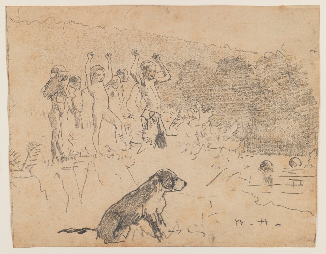 Uimareikä (grafiitti paperille) tekijältä Winslow Homer