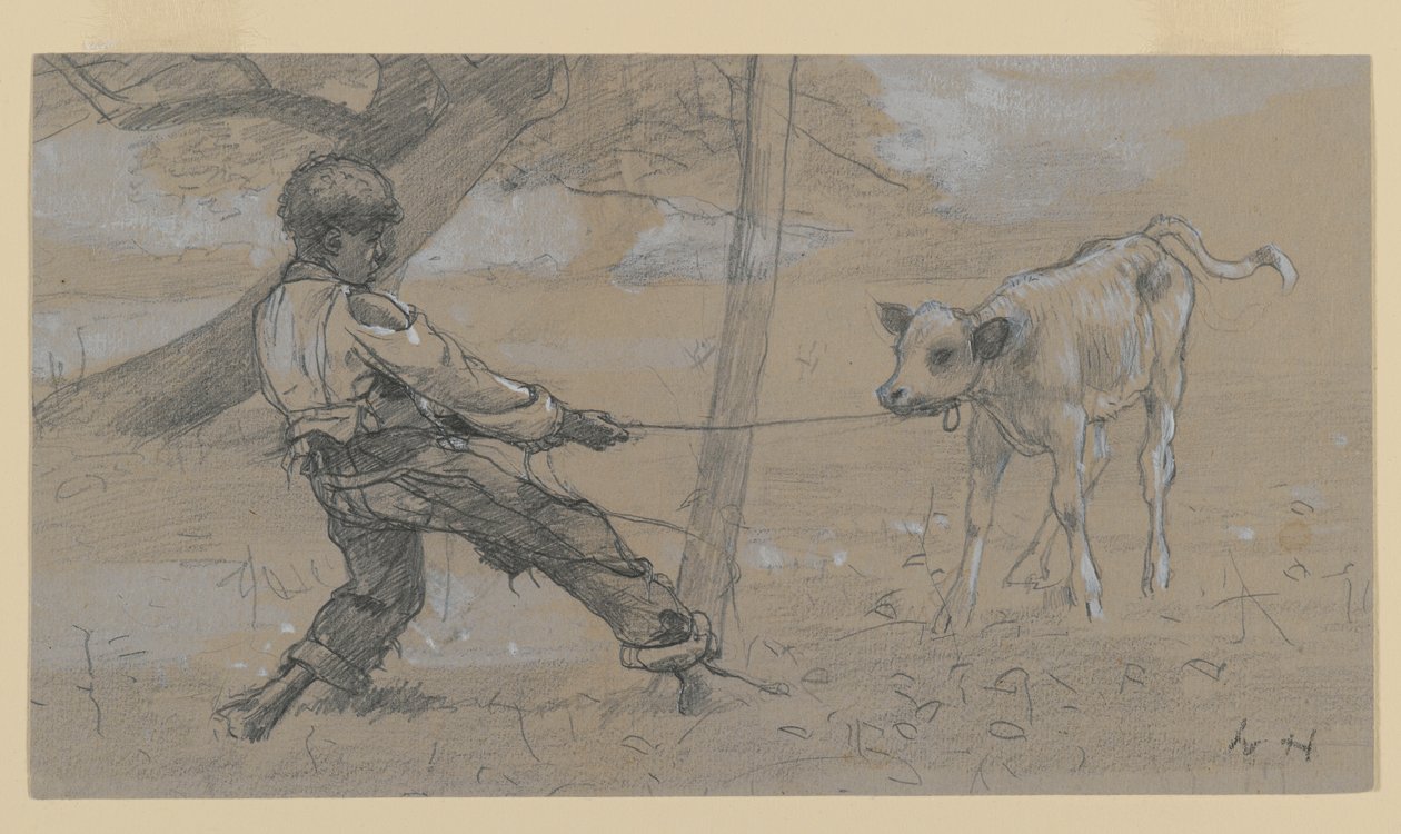 The Unrely Calf (grafiitti ja kiinalainen valkoinen kudottupaperilla) tekijältä Winslow Homer