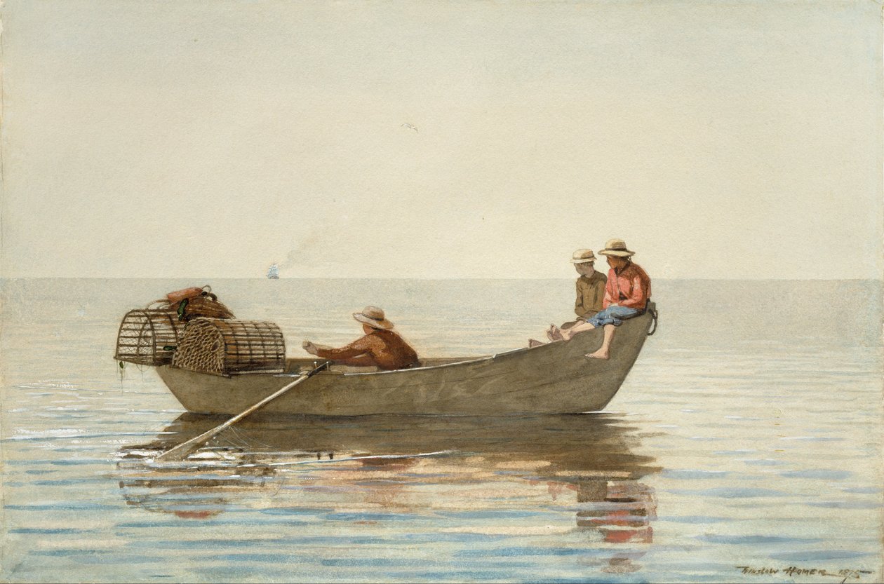 Kolme poikaa doryssa hummeriruukkujen kanssa tekijältä Winslow Homer