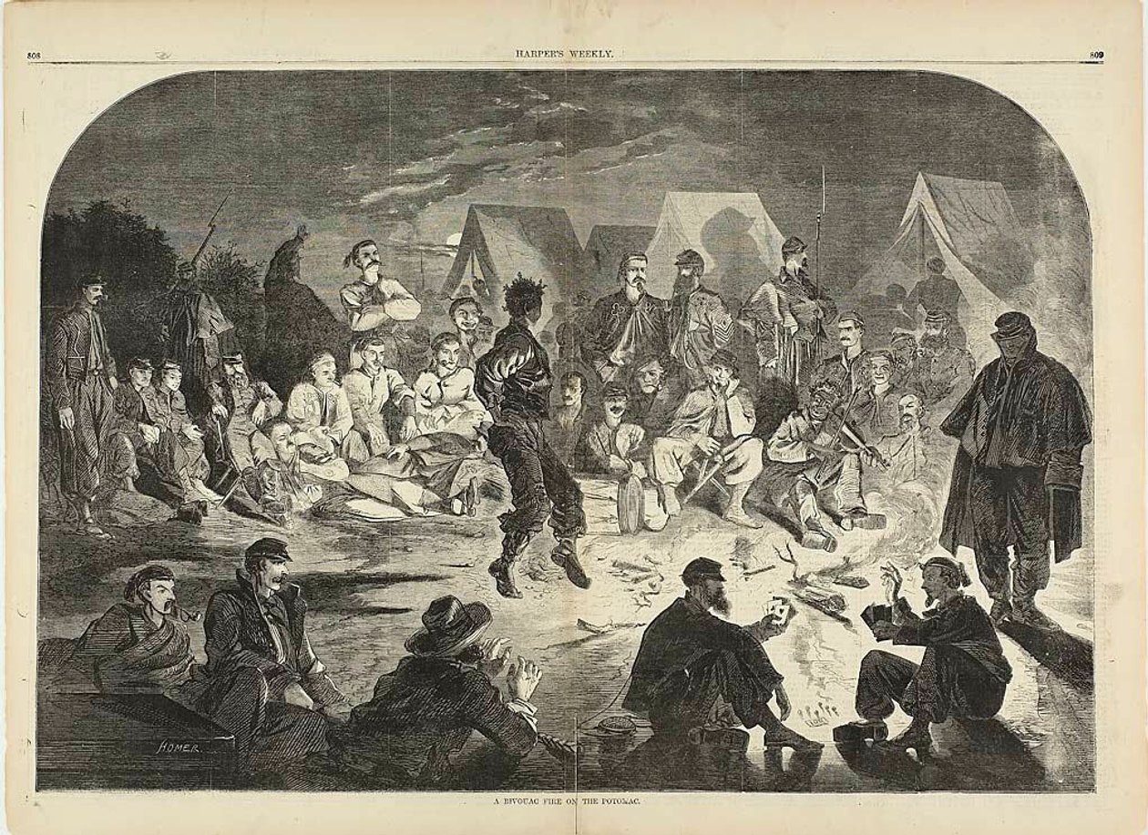 Bivouacin tulipalo Potomacin varrella tekijältä Winslow Homer