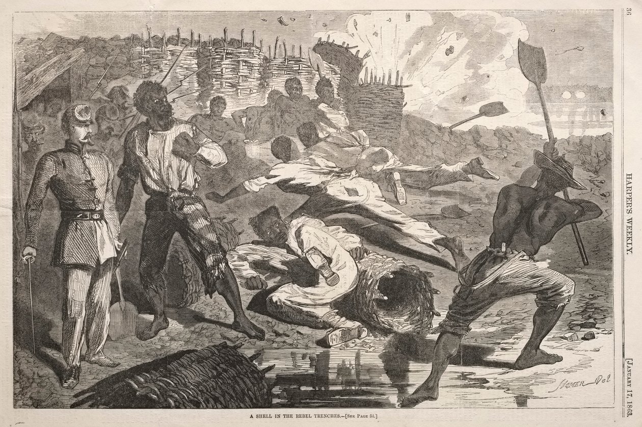 Shell in the Rebel Treches, 1863. tekijältä Winslow Homer