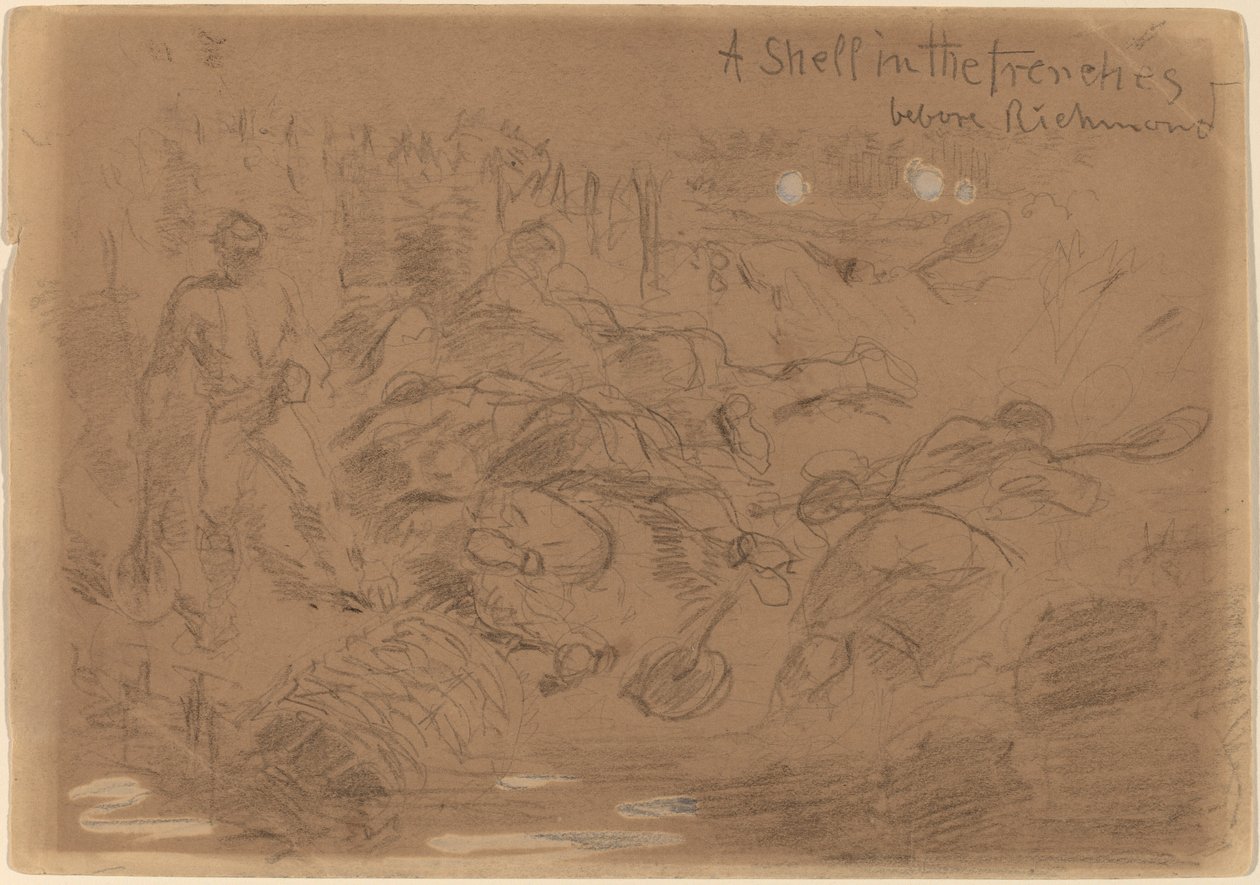 Shell in Trenches ennen Richmondia [recto], 1862. tekijältä Winslow Homer