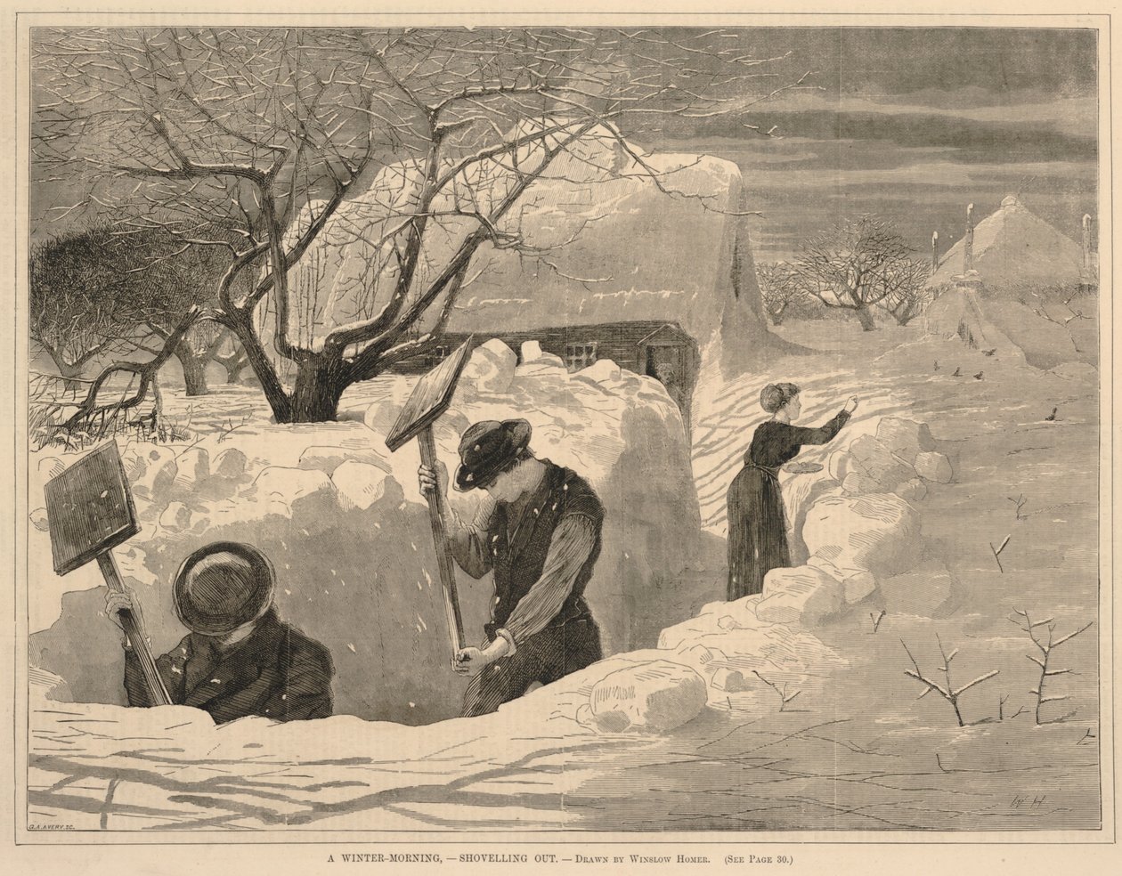Talviaamuna - lapioimassa, alkaen Joka lauantai, 14. tammikuuta 1871. tekijältä Winslow Homer