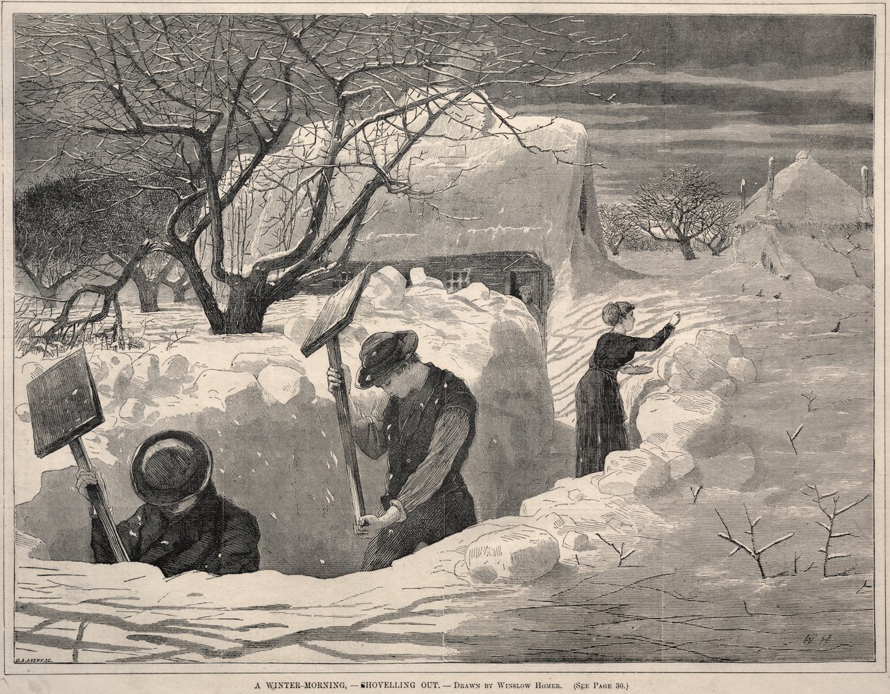 Talviaamu – lumitöitä tekijältä Winslow Homer