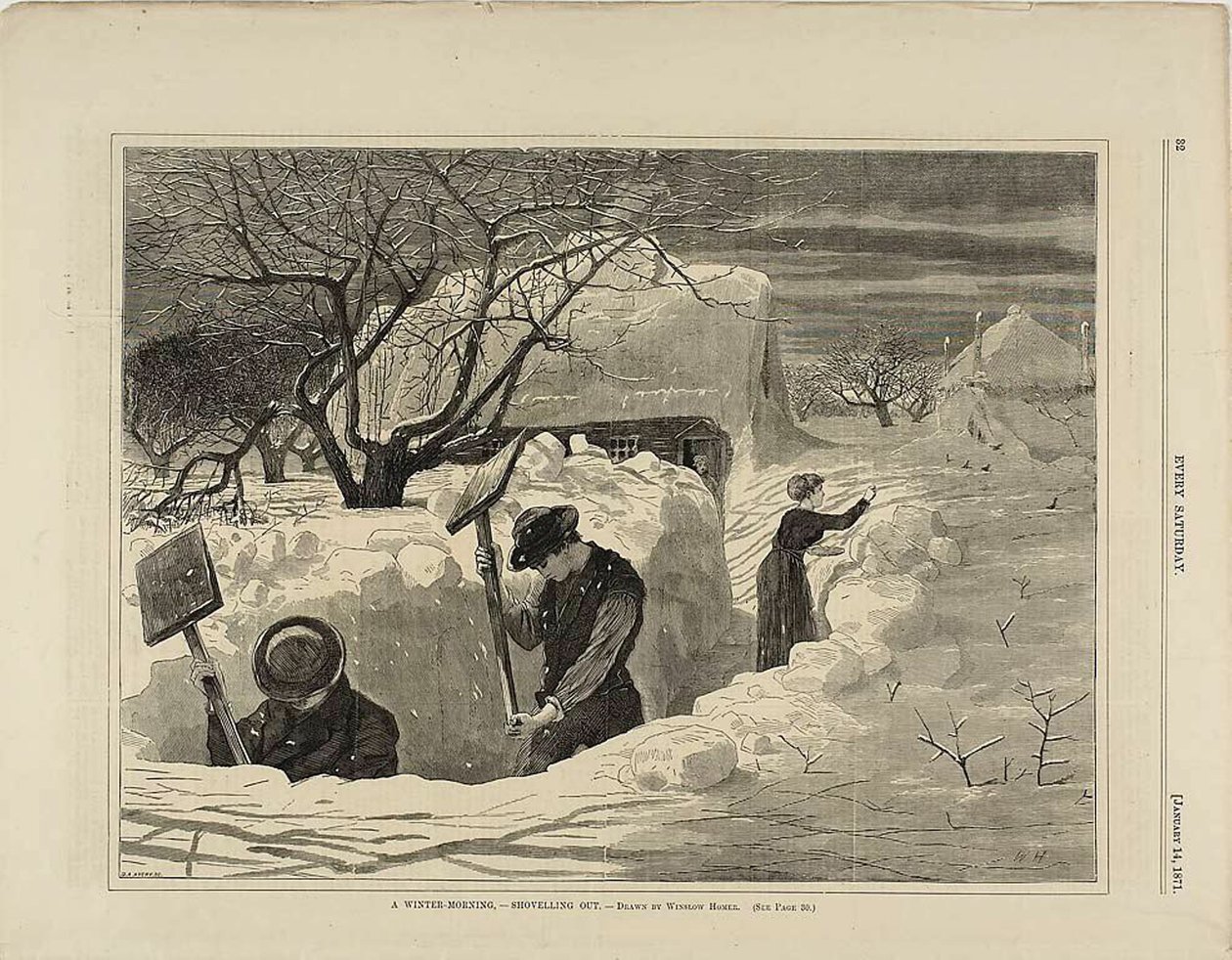 Talviaamu lapioimassa tekijältä Winslow Homer