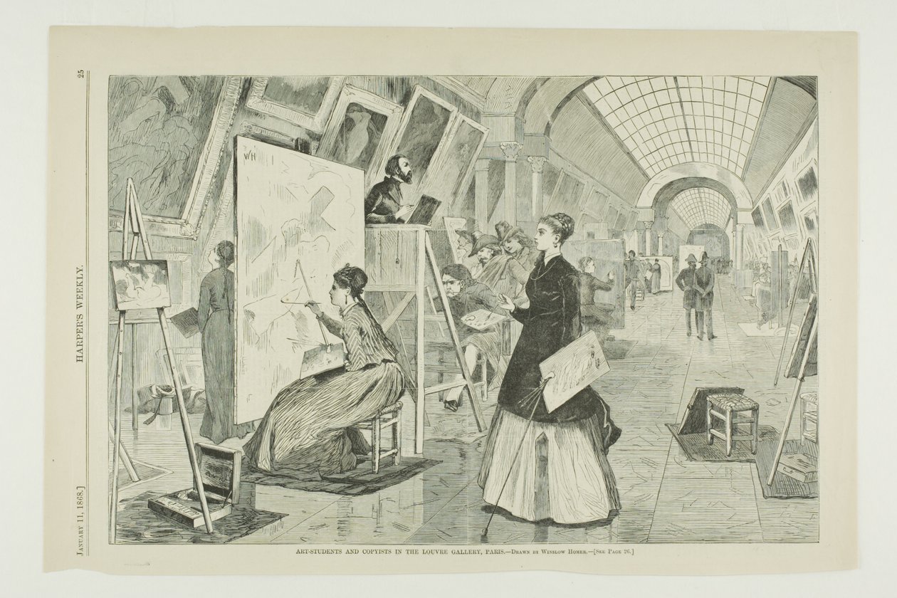 Taideopiskelijat ja kopioijat Louvren galleriassa, Pariisi tekijältä Winslow Homer