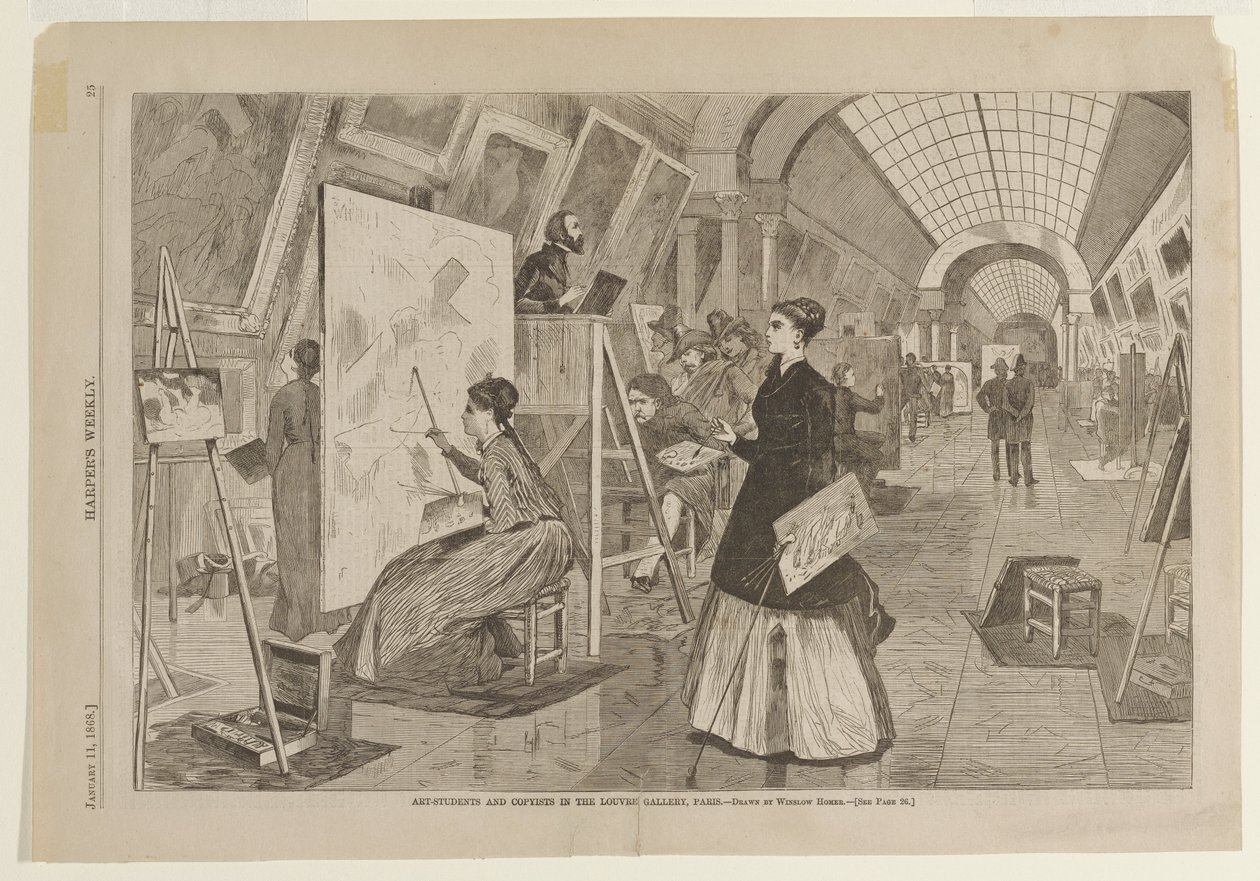 Taideopiskelijoita ja jäljentäjiä Louvren galleriassa, Pariisi tekijältä Winslow Homer