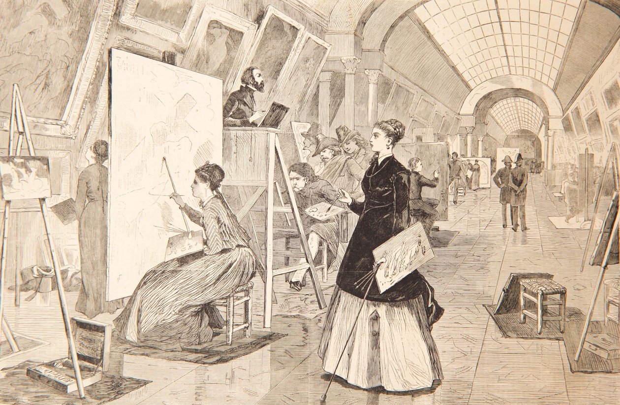 Taideopiskelijoita ja kopioijia Louvre-galleriassa, Pariisissa, 11. tammikuuta 1868 tekijältä Winslow Homer