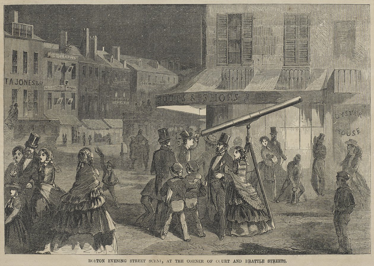 Boston Evening Street Scene, Corner of Court ja Brattle Streets tekijältä Winslow Homer